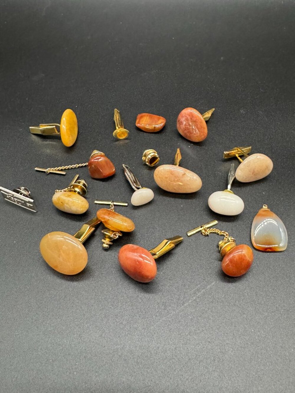 Bundle Lot Single Cuff links and Tie Clips/Chains Semi Precious Gemstones OOAK